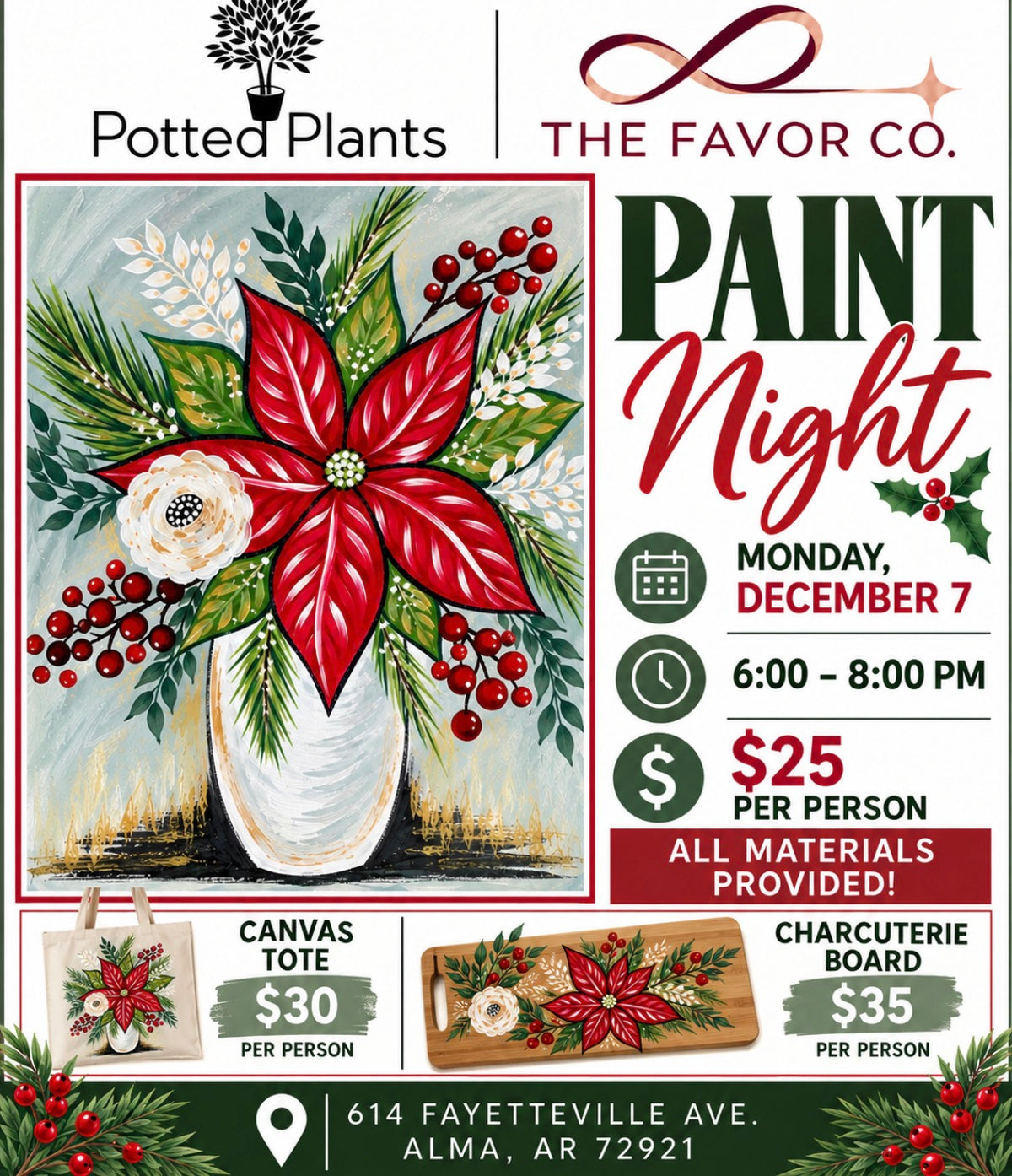 Christmas Poinsettia @ Potted Plants 12/7 6-8 PM