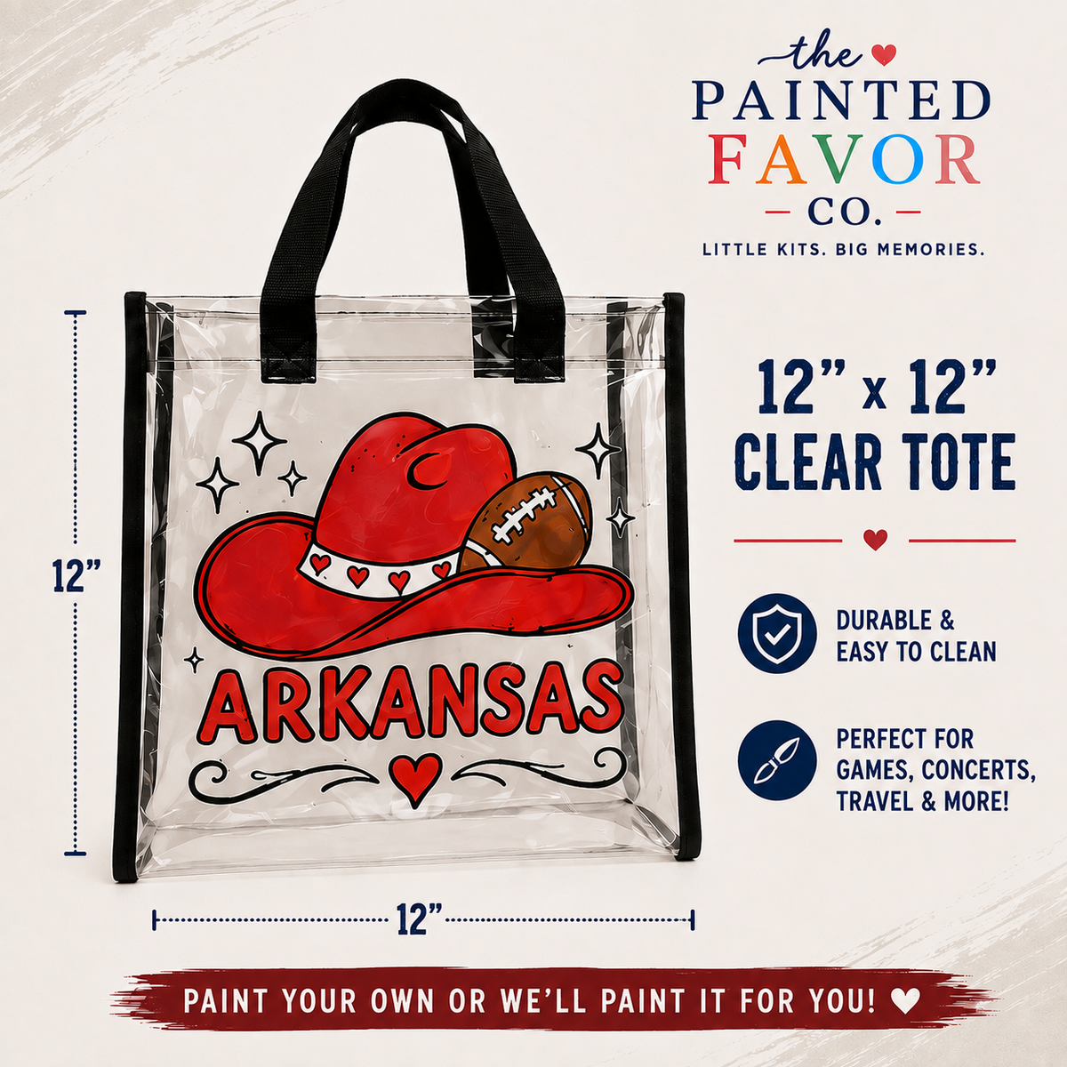 Custom Design Hand-Painted Clear Stadium Bags