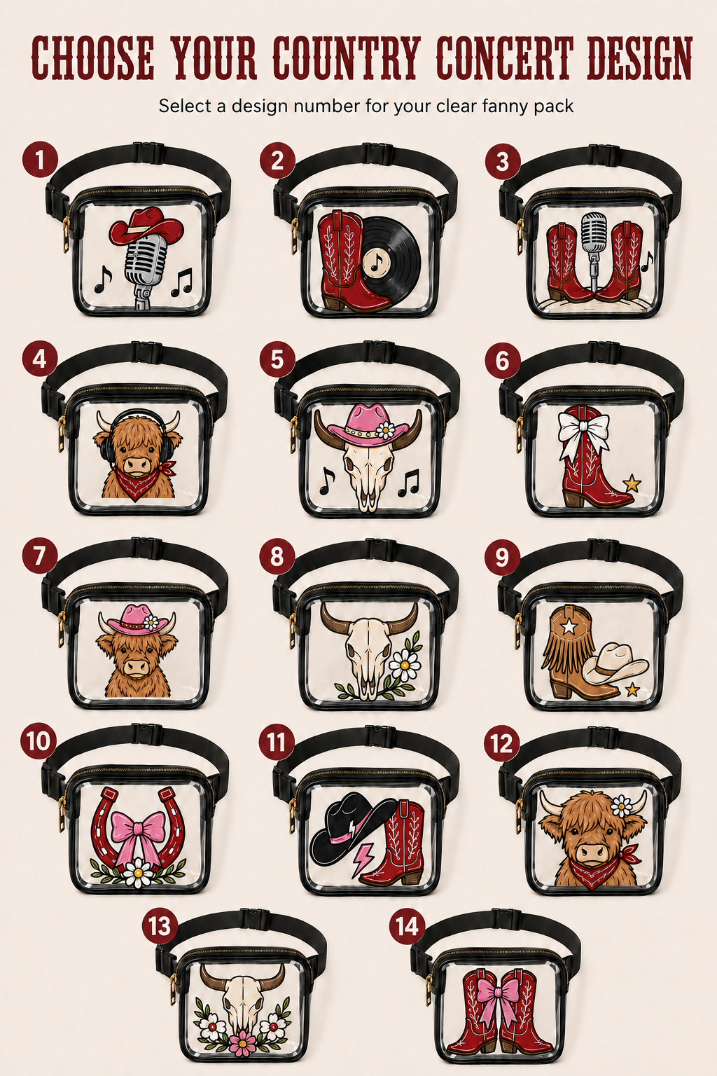 Custom Design Hand-Painted Clear Stadium Bags