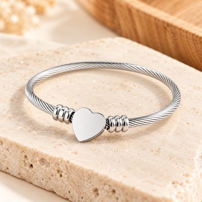 Cable Heart Bangle Bracelet